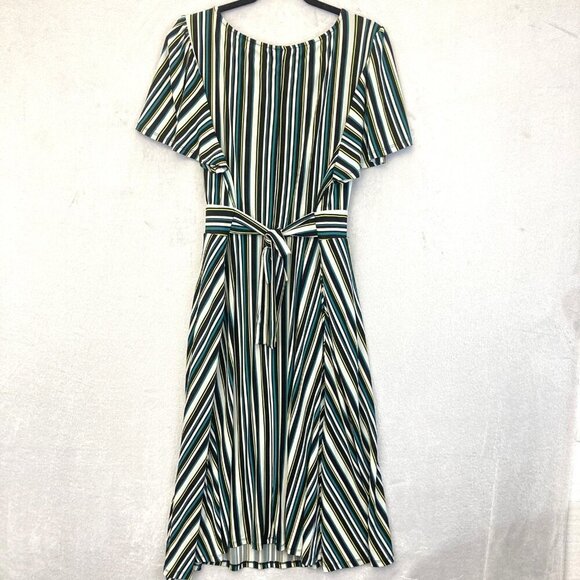 Torrid Midi Dress Womens 2 2X Black Teal Flowy Striped Short Sleeve Fit & Flare - Picture 2 of 14